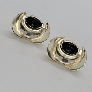 Vintage Onyx and Sterling Silver 925 Taxco TC-86 Mexico Earrings